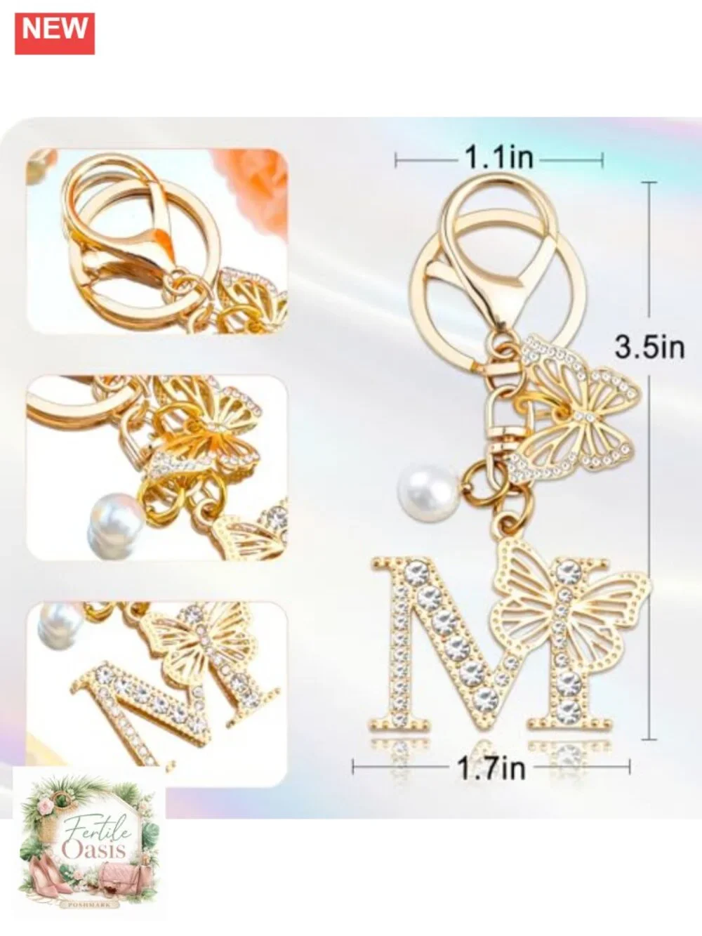 Initial Keychain Bag Charm Butterfly Pendant Purse Charm Women